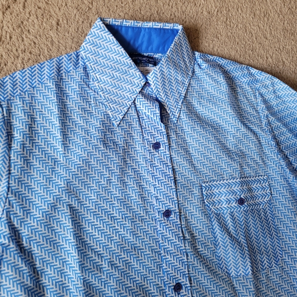 Vintage Obermeyer Ski Wind Shirt Ladies L 70s Blue Chevron Nylon Shirt Outdoor - Picture 1 of 7